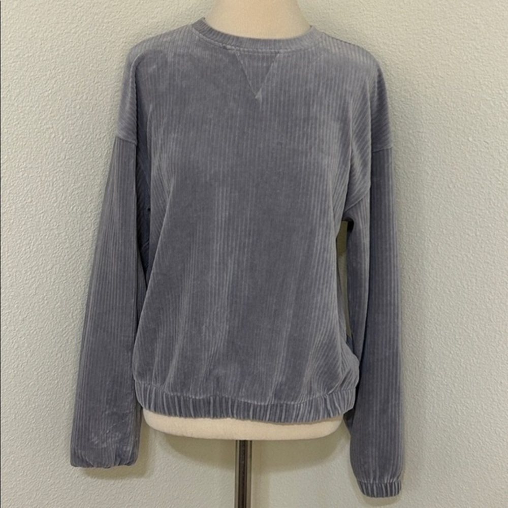 Ultra Soft & Roomy A New Day Gray Ribbed Long Sleeve Top S Small